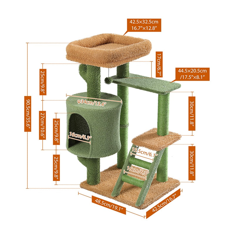 Cactus Cat Tree with Natural Sisal Scratching Post Board for Cat Perch Condo Kitty Play House rascador gato arbre à chat