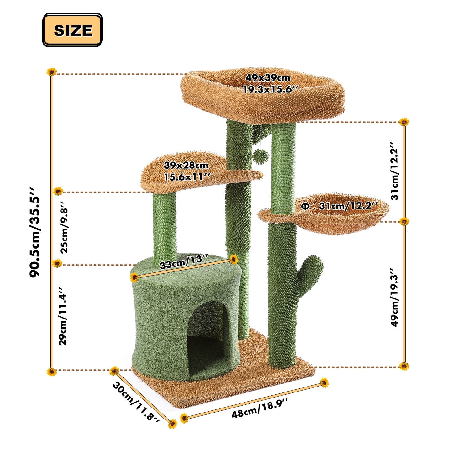 Cactus Cat Tree with Natural Sisal Scratching Post Board for Cat Perch Condo Kitty Play House rascador gato arbre à chat