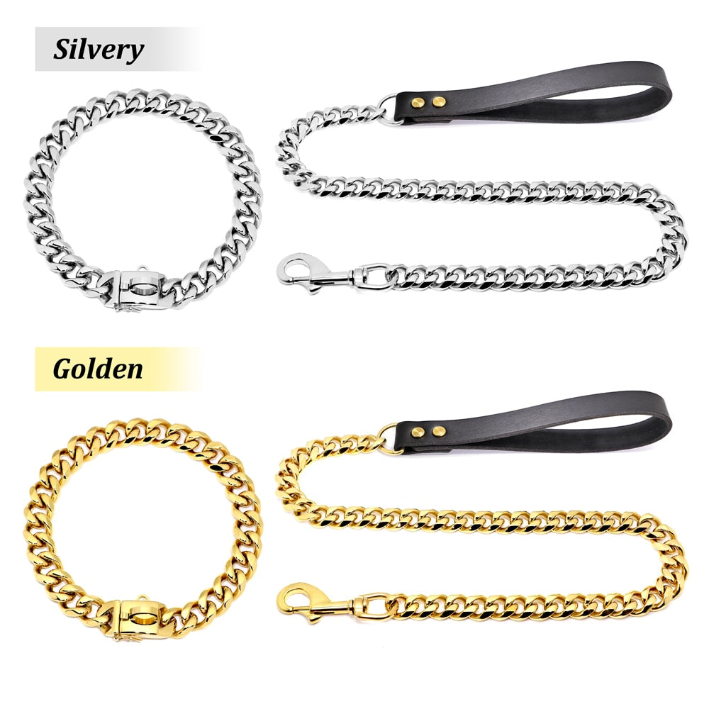 Stainless Steel Dog Chain Collar And Leash Super Strong