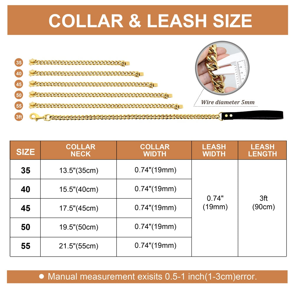 Stainless Steel Dog Chain Collar And Leash Super Strong