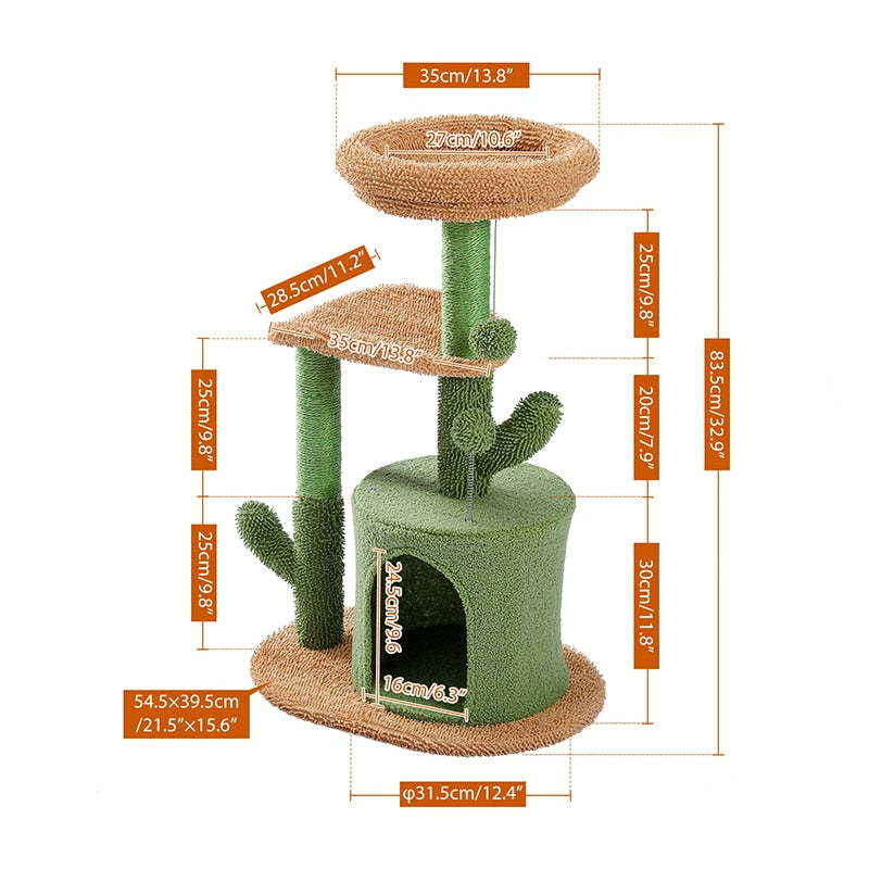 Cactus Cat Tree with Natural Sisal Scratching Post Board for Cat Perch Condo Kitty Play House rascador gato arbre à chat